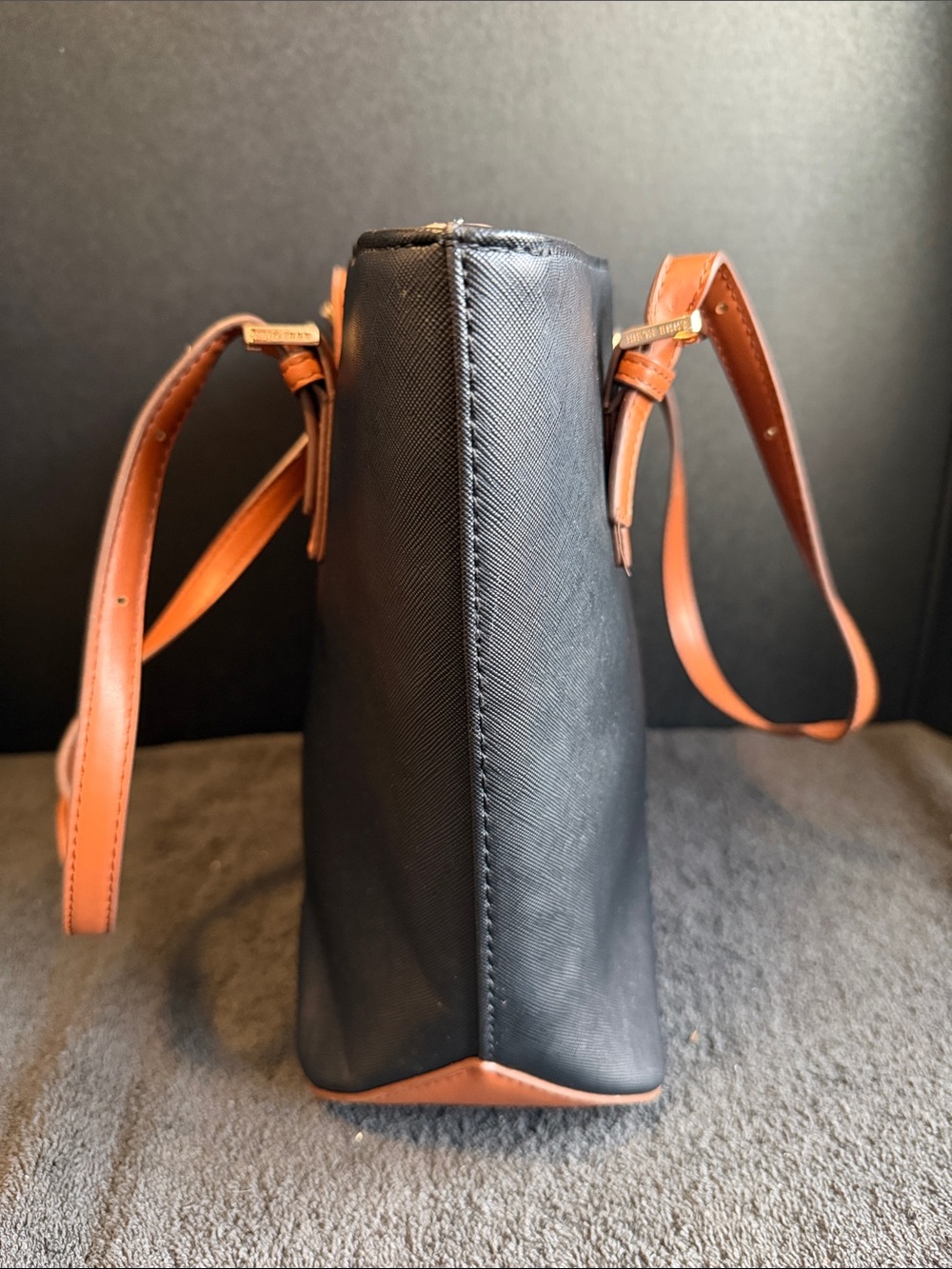 Anne Klein Saffiano Tote black with brown straps - Picture 3 of 11